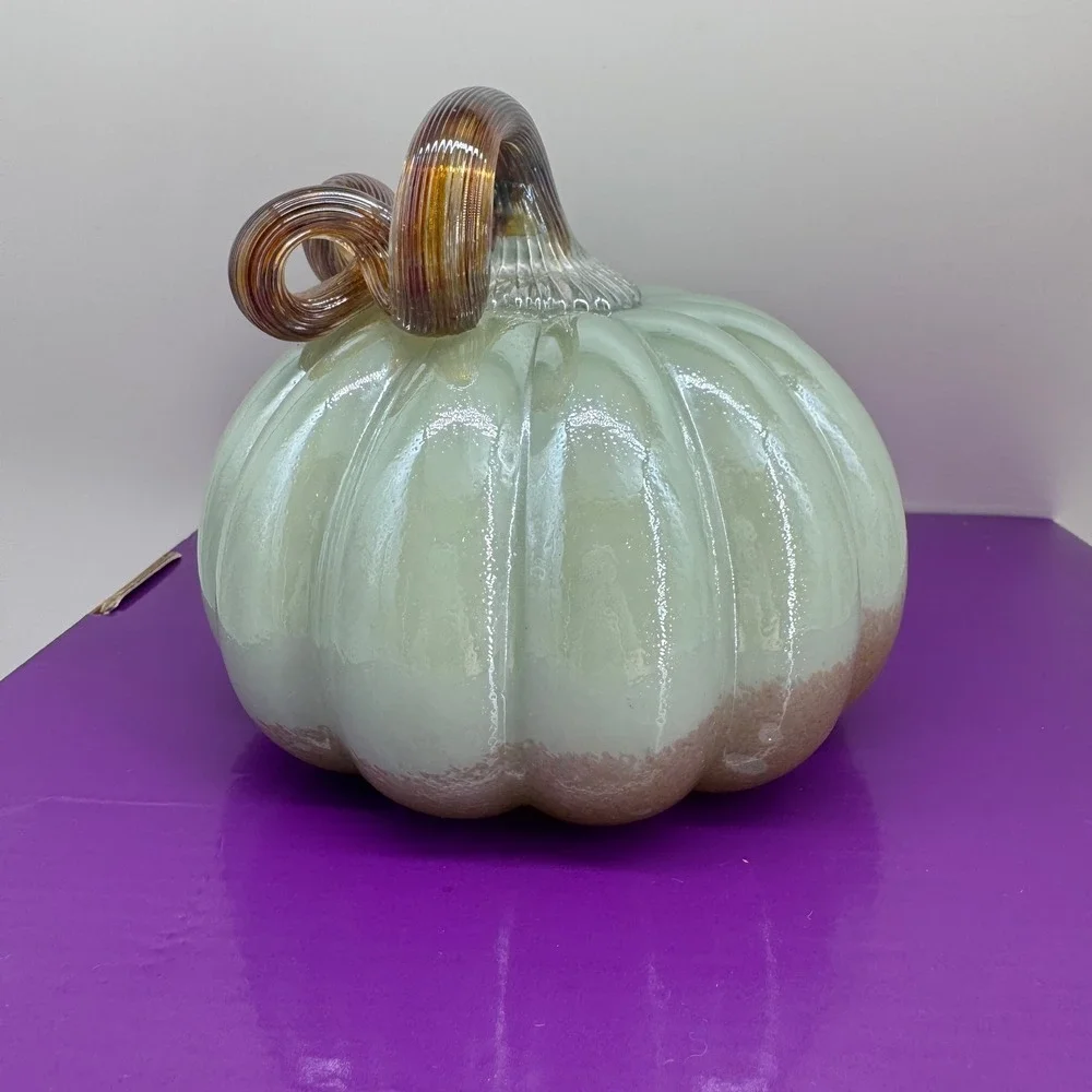 Pastel Mint Green Iridescent Glass Pumpkin Fall Decor